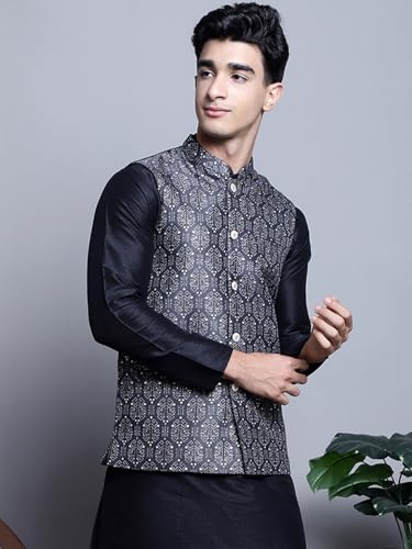 Image of Maple Clothing Men's Nehru Jacket Indian Traditional Vest Brocade Waistcoat Bandhgala Festive Wedding Outfit