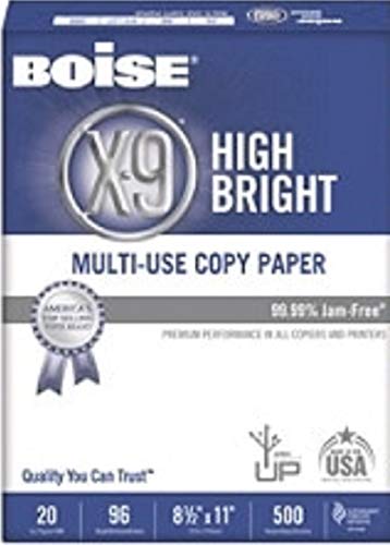 Boise X-9 Hi-Brite Multipurpose Paper, Copier, Fax, Laser, Inkjet Printer, 8 1/2 Inch x 11 Letter Size, 20 lb., 96 Bright White, Acid Free, Ream, 500 Total Sheets (MP1050)