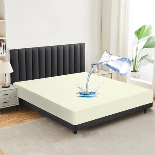 Sábana bajera transpirable e impermeable beige para cama de 120x200 2