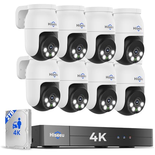 Hiseeu 4K PTZ Wired Security Camera System with 8 x 8MP IP67 CCTV Cameras,8MP DVR,360°...