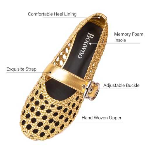 Image of Woven Ballet Flats Mesh Mary Jane Flats for Women Dressy Comfortable Ballerina Flat Round Toe Buckle Strap Mesh Shoes Casual Mary Janes