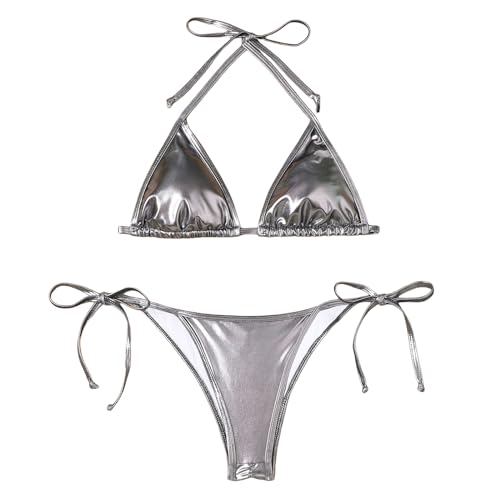 Bañador Reductor Mujer Bikini Mujer Conjunto De Bikini Push-Up Cuello En V Bañador Cintura Media Correas Laterales del Set Ropa Sexy Bohemia Conjunto Bikinis(1#2-Grey, XL)