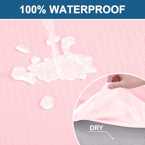 Image of Smiry Waterproof Seat Covers for Dining Room Chairs, No Rear Covers | Stretch Jacquard Removable Washable Chair Seat Slipcovers Protector, Set of 6, Blush Pink