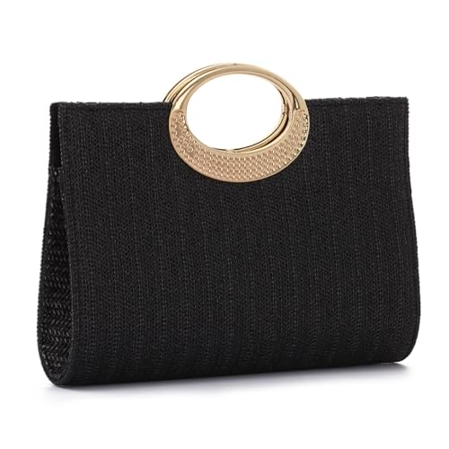 Imagen de EVEOUT Clutch de Paja Trenzada para Mujer Boho Chic Bolso Tejido para Fiesta Bodas Verano Cartera de Mano Rafia Sintética para Playa Vacaciones