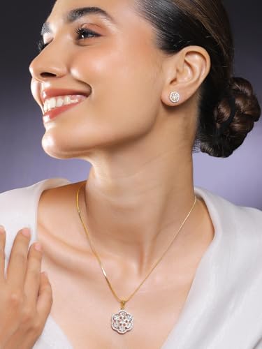 Image of Rubans Pendant Necklace Set American Diamond and Zirconia Gift Jewellery for Women & Girls