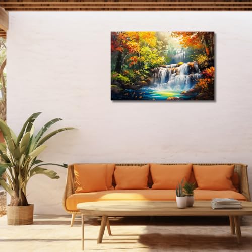 Without Frame Waterfall Painting as per vastu Big Size | for Living Room | Waterfall Painting for Wall Decoration | Rolled Canvas Painting 36 inch L by 24 inch H