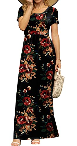 Image of DB MOON Womens 2026 Summer Maxi Dresses Casual Short Sleeve Empire Waist Spring Long Dress with Pockets