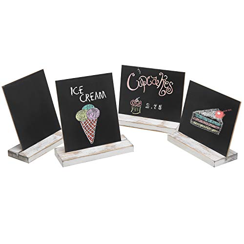 Mygift 4 Pack Mini Tabletop Chalkboard Signs - Reusable Place Cards Wedding Table Name Cards With Whitewashed Wood Base, 5 X 6 Inch #TOP5