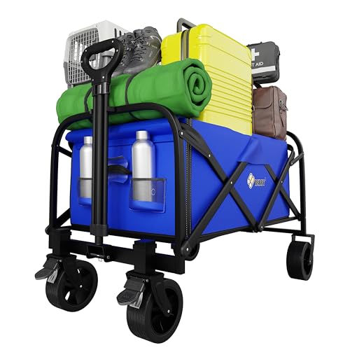 Berry 100L Festival Trolley on Wheels | Folding Trolley with Wheels | 220lbs Collapsible Foldable Wagon Trolly for Beach Festivals Garden Picnic Shopping Fishing & Camping - Blue