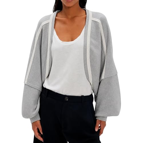 Image of Womens Open Front Cardigan Batwing Sleeve Cropped Sweatshirt | Exposed Seam Details, Dramatic Batwing Sleeves, Oversized, Open-Front