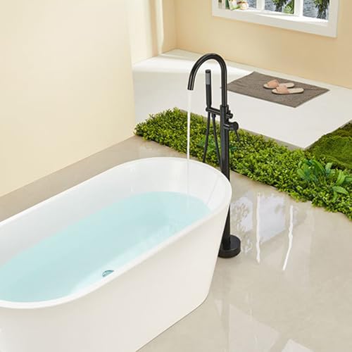 Grifo Bañera Exenta Negro Dos Mandos Cuello de Cisne Grifo Ducha con 2 Salidas Rotación de 360°,negro
