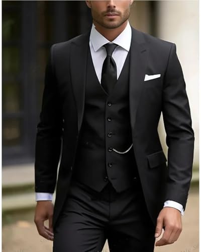 Men's 3 Pieces Tuxedos Single Breasted Wedding Suit Jacket Pants Set4