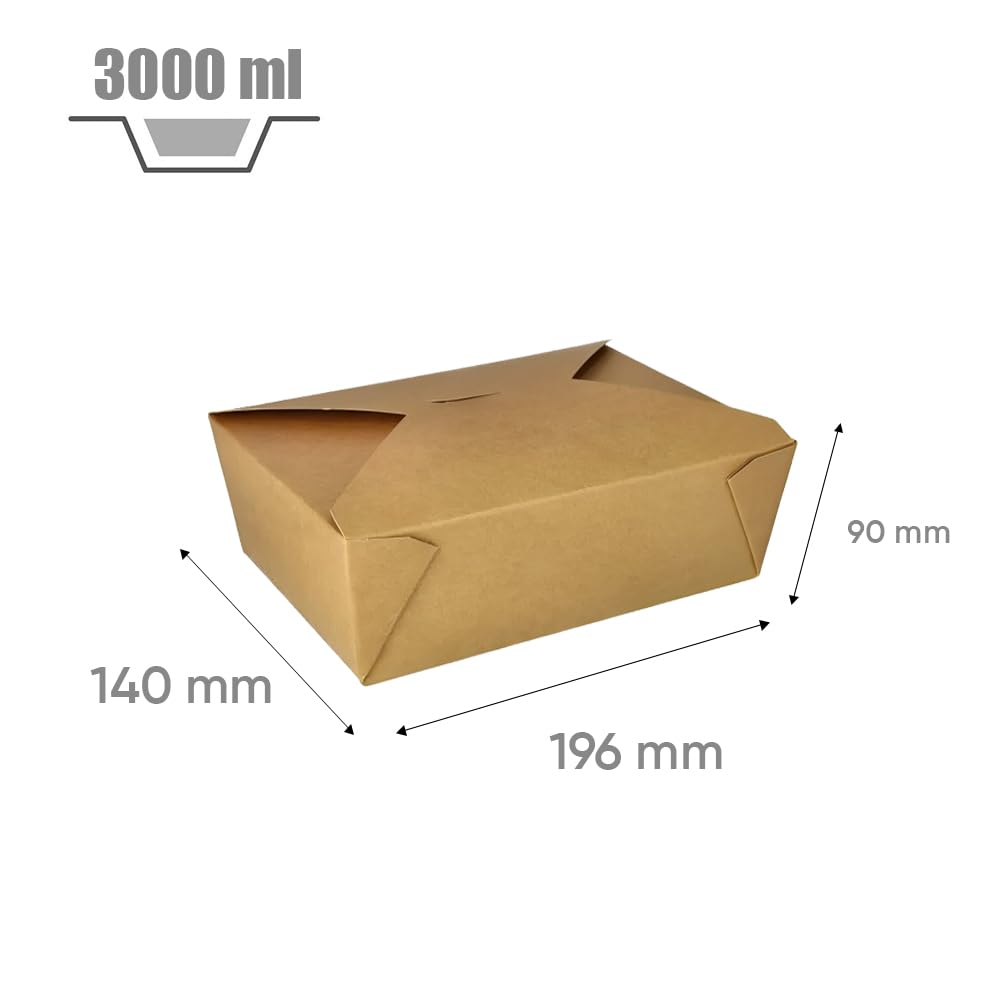 Générique 160 scatole pasto americane in cartone Kraft marrone 3000 ml – Contenitori alimentari ecologici con chiusura a patta – ideali per piatti da portare, ristoranti e catering