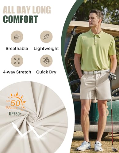 Image of PULI Golf Shorts Men 5 Inch Inseam Stretch Casual Dress Shorts with Pockets Waterproof Lightweight Quick Dry