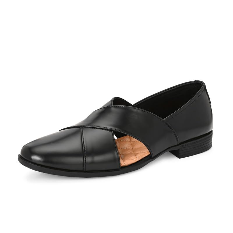 Men's Black Leather Ethnic Shoes-image-43