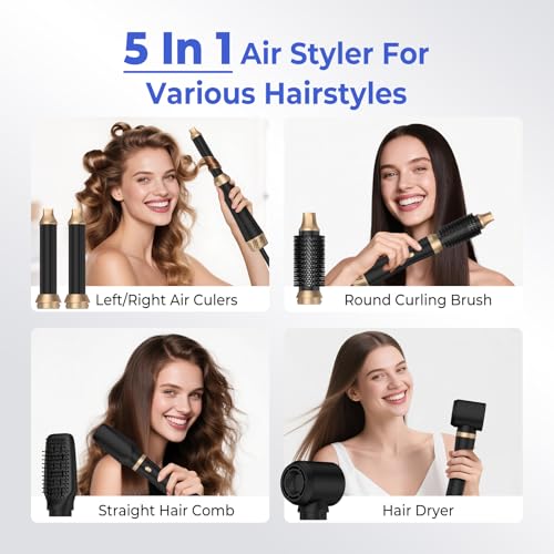Image of 5 in 1 Hair Dryer Brush Set, Negative Ion Blow Dryer Brush Air Styler Curling Wrap Air Curler, Curling Iron Hair Styling Tools As A Gift for Straight /Curl /Drying /Smoothing
