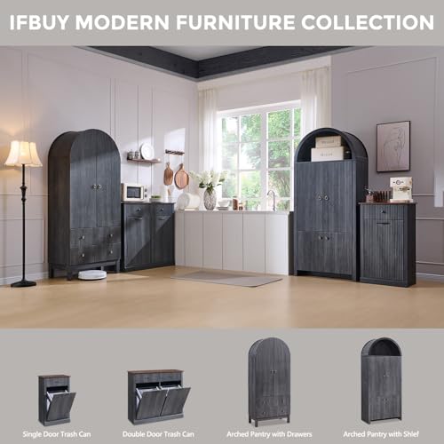 Image of IFBUY Triple Tilt Out Laundry Hamper Cabinet, Trash Can Cabinet, Grey
