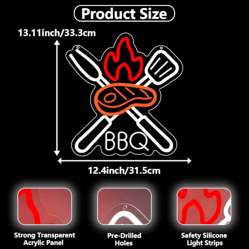Image of BBQ Neon Signs for Wall Decor,Adjustable Brightness Grill LED Sign for BBQ Party Decorations,Neon Lights Sign for Barbecue Restaurant,BBQ Signs for Outside,Home, Bar, Party,Christmas Gift
