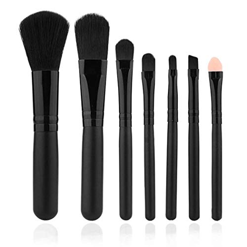 GuGio Makeup Brush Set, 7pcs Premium Cosmetic Brushes for Foundation Blending Blush Concealer Eye Shadow, Cruelty-Free Synthetic Fiber Bristles Black