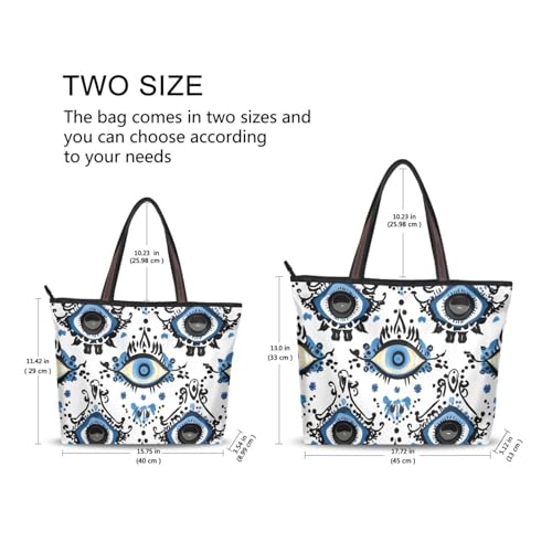 Women's Tote Bag Evil Eye Pattern Print, Large Capacity Zipper Shoulder Bag Handbag Reusable Grocery Bag Large3