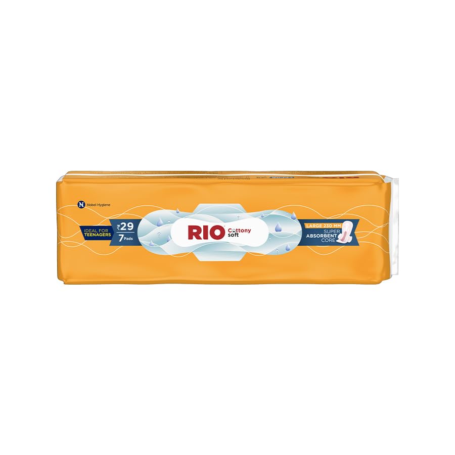 Image of RIO Cottony Soft Sanitary Pads for women, XL size, 7 Pads, Rash-Free For Sensitive Skin, Wide Back, Sturdy Wings | 230mm for teenage girls