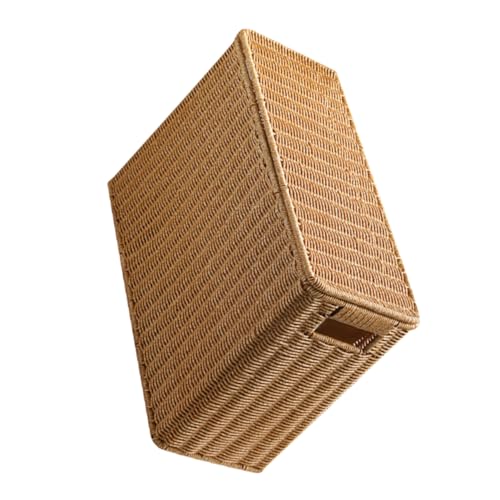 FONDOTIN Crimp Storage Box Wicker Baskets for Organizing Tall Narrow Basket with Lid for Magazines Toys and More