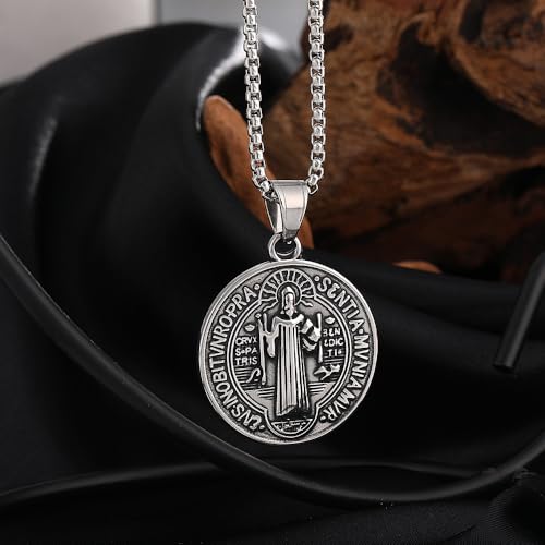 St Benedict Exorcism Medal Necklace - Stainless Steel Christian Catholic Roman Cross Pendant - Patron Saint Amulet Medal Religion Jewelry4