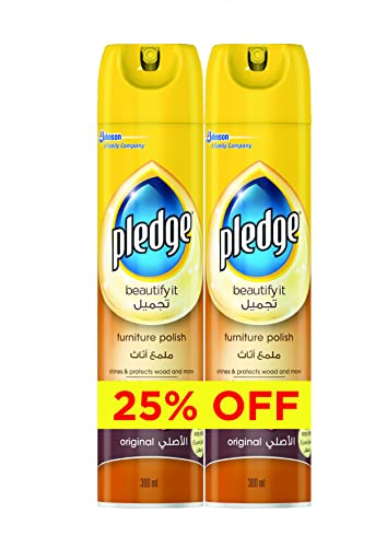 Pledge Beautify It Furniture Polish Spray Original Scent Gently Cleans Protects & Shines Wood Surfaces 300ml (Pack of 2)