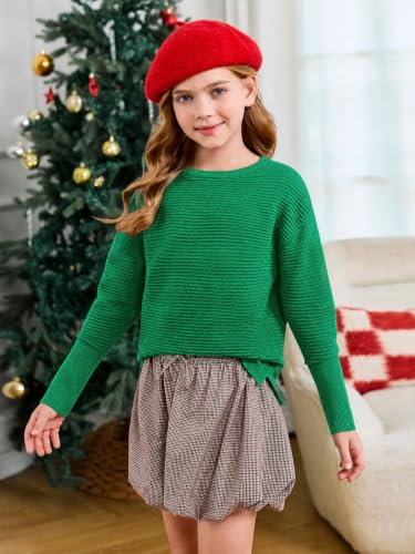 Image of Haloumoning Girls Fall Sweater Kids Ribbed Knit Split Pullover Tops 5-14Y
