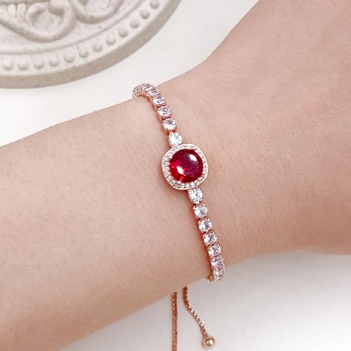 Image of Rose Plated Gold Brass Box Chain Cubic Zirconia Classic Tennis Slider Adjustable Bracelet, Round Big Zircon Charm Give Woman Mom Mother's Day Fashion Crystal Gift