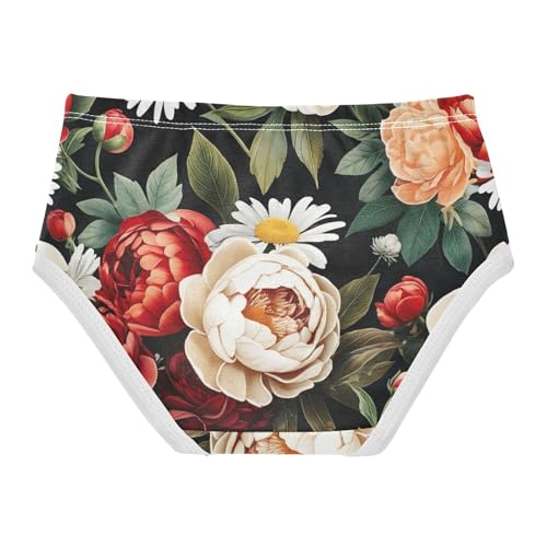 Girls Underwear Toddlers 2t Cotton Little Girl Panties Flower Briefs Undies Kids Vivid Red Peony Daisy Flowers2