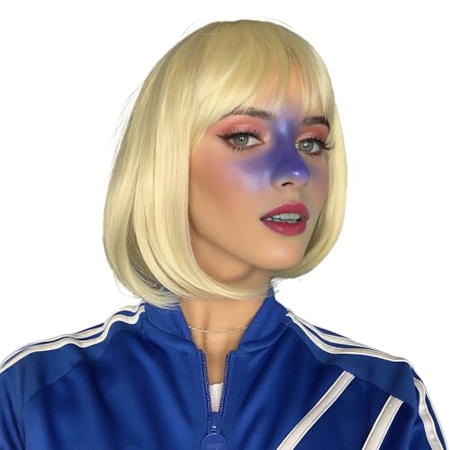 Image of Rose bud Blonde Wig Bob Straight 12 Inch Short Hair Cosplay Wigs for Women Costume Party Halloween
