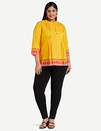 Image of Amazon Brand - Myx Women's Printed Border Regular Cotton Short Kurti (Available in Plus Sizes)