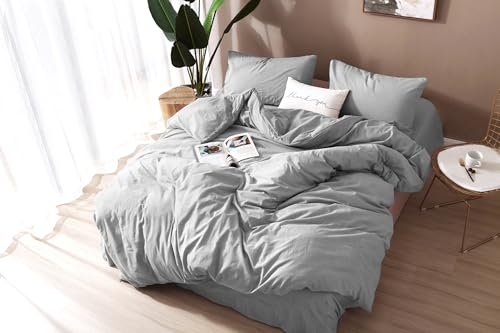 Image of F.Y.Dreams 100% Washed Cotton Duvet Cover for Weighted Blanket 48x72 inches with 16 Ties, Zipper on Long Side /Light Gray /Just Duvet Cover