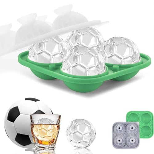 Image of Premium Combo of Large 3D Crystal Square Ice Cube Tray & Football Shaped Silicone Molds for Chilling Drinks, Chocolates, Juice, Jelly and Many More. Pack of 2 (Green)