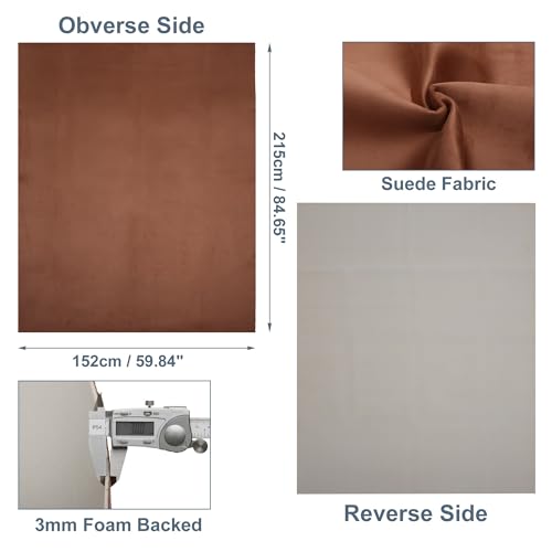 Tissu ciel de toit voiture daim marron 215x152cm doublé mousse de protection - 2