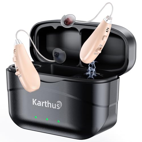 Karthus Hearing Aids, Rechargeable Hearing Aids for Seniors with Hearing Loss, Noise Cancelling & Clear Sound, Comfort & Invisible, 100H Long Battery, 7 Level Volume, One-Button Operation, Jet Black