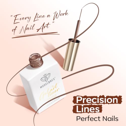 Image of modelones Brown French Tip Liner Gel Polish 15ml Nail Art Detail Brush | Brown Color Gel Paint Swirl Fine Line Design Built in Strip Brush Long Lasting Soak Off U V Cure DIY Fall Manicure Gift