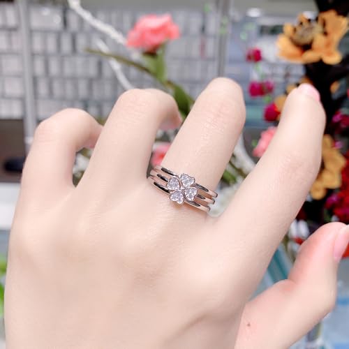 OIDIMS Four Leaf Clover Adjustable Rings Three-in-One Design Lucky Stacking Statement Rings Wedding Band Celtic Irish Shamrock Rings Chic for Women Fashion Jewelry St Patrick's Day Gift for Her3