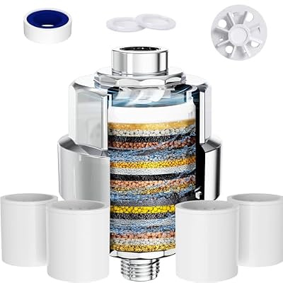 Shower Filter, EMBATHER 20 Stage Shower Head Filter for Hard Water Remove Chlorine/Fluoride/Heavy Metals,High Output Shower Softener Filter for Hair, 4 Cartridge –Polished Chrome