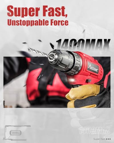 Image of AVID POWER 12V Cordless Drill Set 3 /8 inch Power Driver, 21 Bits for DIY-Red | 3 /8 inch Keyless Chuck, 25+1 Torque, 2 Speed Setting Max 1400 RPM, Rechargeable Battery & Charger, for Light-duty Household Use