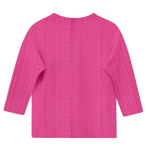 Girls 3/4 Sleeve Shirts Solid Color Basic T-Shirts Eyelet Tops Summer Hollow Out Breathable Tshirts3