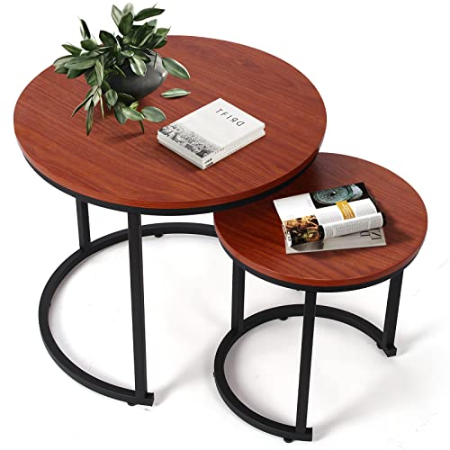 VOWNER Mesa de Centro,Mesita de salón para el café,Mesa de Centro Redonda,Mesa de Centro de Madera con Bordes Decorativos y Marco de Metal Resistente,fácil de Montar Cover