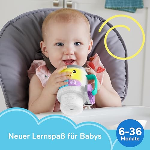 Fisher-Price Lern- und Spielspaß Barista-Becher - Interaktives Babyspielzeug, 20 Melodien, Sätze, Alphabet, Zahlen und Farben Lernen, Englisch, Deutsch oder Französisch, für Babys ab 6 Monaten, HXF49