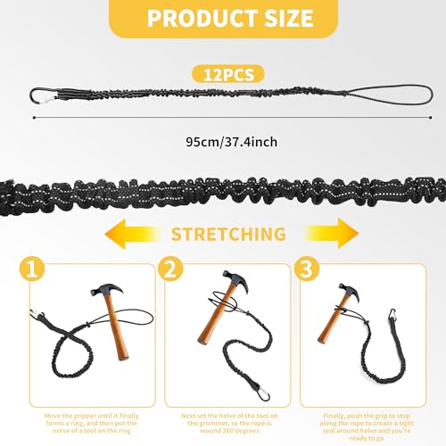 Image of 12 Pack Black Tool Lanyards for Hand Tools, Lanyard Safety Tool Leash, Retractable Tool Lanyard with Buckle and Adjustable Loop End,Maximum Weight Limit 9 kg / 19.4 lb