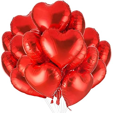 O-Kinee Red Heart Balloons, 30 pcs 18 Inch Foil Heart Balloons, Helium Balloons, Heart Shape Foil Balloons, for Valentines Day, Wedding, Bridal Shower, Anniversary Party Decorations Cover