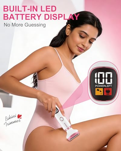 Image of Bikini Trimmer for Women Private Part 4-in-1 Women Body Trimmer with LED Display, Waterproof Trimmer for Lady, Rechargeable Cordless Painless Hair Remover for Face, Bikini, Underarms & Body