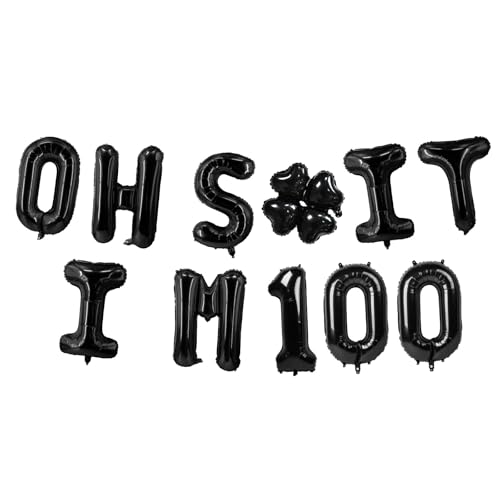Image of Oh I'm 100! Latex Balloons 16 Inch Black Hallo One Hundred Cheers to 100 Years Old Theme Decor for Man Woman Happy 100th Birthday Party Photo Studio Prop Flag Decorations Favors Supplies