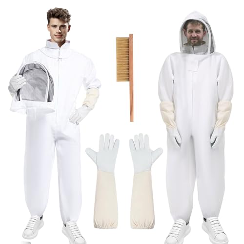 Imkeranzug Imkerei Anzug Ganzkörper Schutzanzug Schutzbekleidung mit Schleier Kapuze Handschuhe Schutz Bienen-Outfit für den Garten und Imkereibedarf (XL)