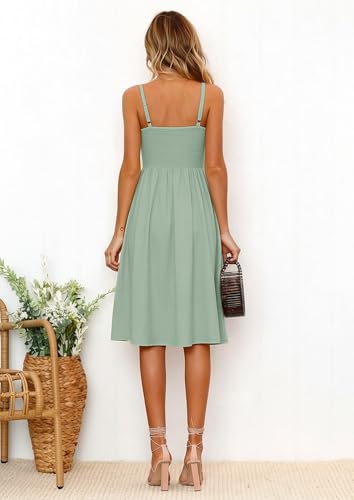 Image of ECOWISH Women 2026 Summer Dresses Tie Front V-Neck Spaghetti Strap Button Down A-Line Backless Swing Midi Dress